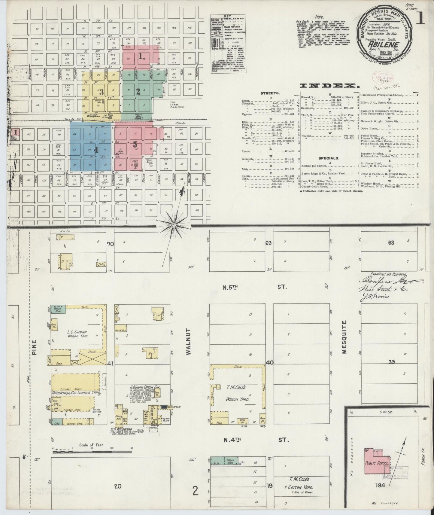 Sanborn Fire Insurance Map from Abilene, Taylor County, Texas (1896), Sheet #0001 - Historic Sanborn Fire Insurance Map Print, vintage old map wall art, antique decor, genealogy gift, Texas Texas map