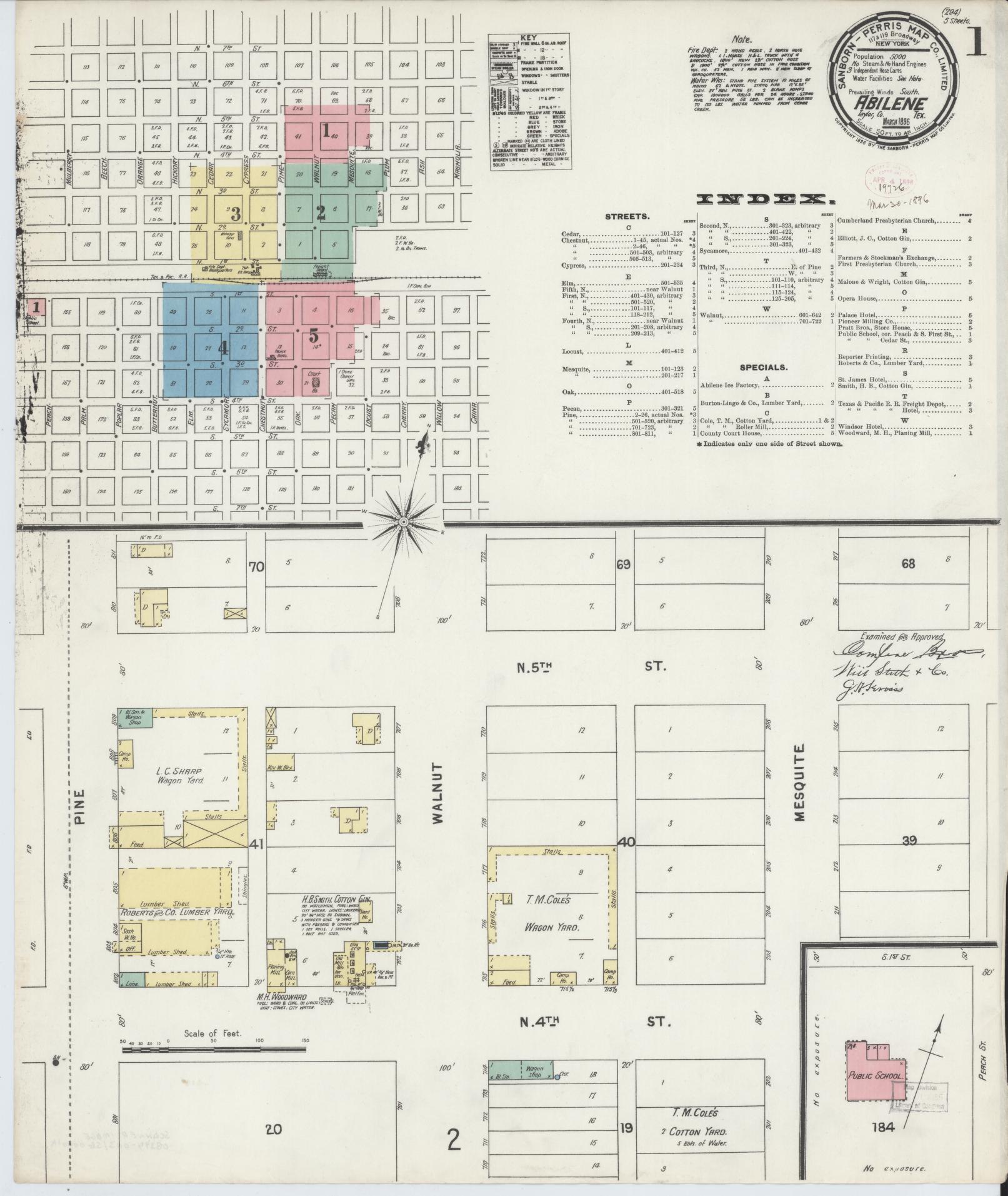 Sanborn Fire Insurance Map from Abilene, Taylor County, Texas (1896), Sheet #0001 - Historic Sanborn Fire Insurance Map Print, vintage old map wall art, antique decor, genealogy gift, Texas Texas map