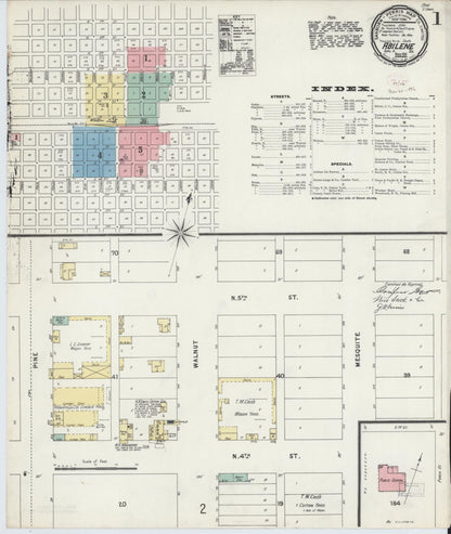 Sanborn Fire Insurance Map from Abilene, Taylor County, Texas (1896), Sheet #0001 - Historic Sanborn Fire Insurance Map Print, vintage old map wall art, antique decor, genealogy gift, Texas Texas map