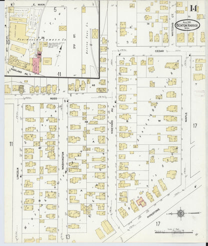 Sanborn Fire Insurance Map from Benton Harbor, Berrien County, Michigan (1911), Sheet #0014 - Historic Sanborn Fire Insurance Map Print, vintage old map wall art, antique decor, genealogy gift, Michigan Michigan map