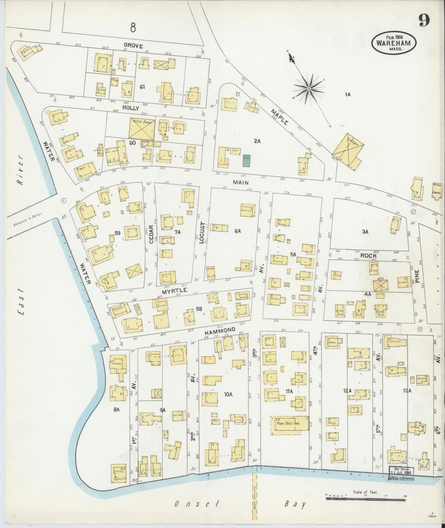 Sanborn Fire Insurance Map from Wareham, Plymouth County, Massachusetts (1906), Sheet #0009 - Complete Map Set gallery image, historic Sanborn map, vintage wall art, Massachusetts Massachusetts