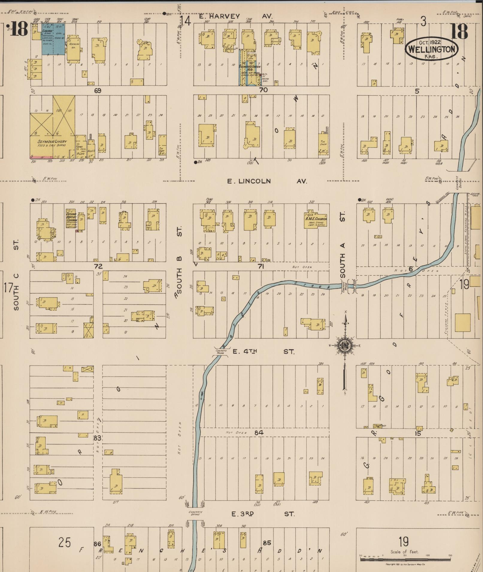Sanborn Fire Insurance Map from Wellington, Sumner County, Kansas (1922), Sheet #0018 - Complete Map Set gallery image, historic Sanborn map, vintage wall art, Kansas Kansas