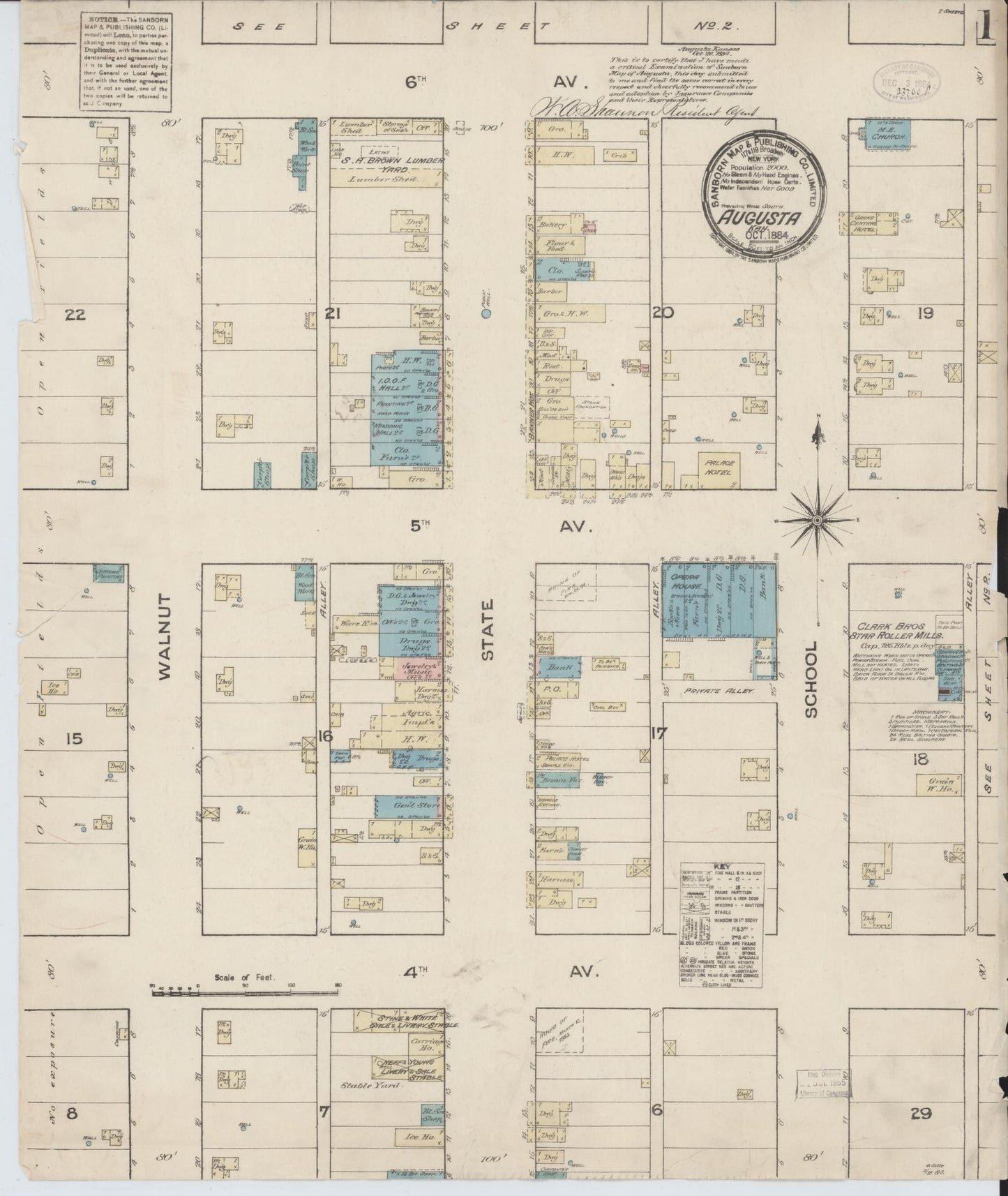 Sanborn Fire Insurance Map from Augusta, Butler County, Kansas (1884), Sheet #0001 - Historic Sanborn Fire Insurance Map Print, vintage old map wall art, antique decor, genealogy gift, Kansas Kansas map