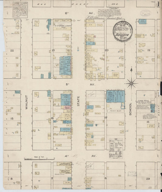 Sanborn Fire Insurance Map from Augusta, Butler County, Kansas (1884), Sheet #0001 - Historic Sanborn Fire Insurance Map Print, vintage old map wall art, antique decor, genealogy gift, Kansas Kansas map