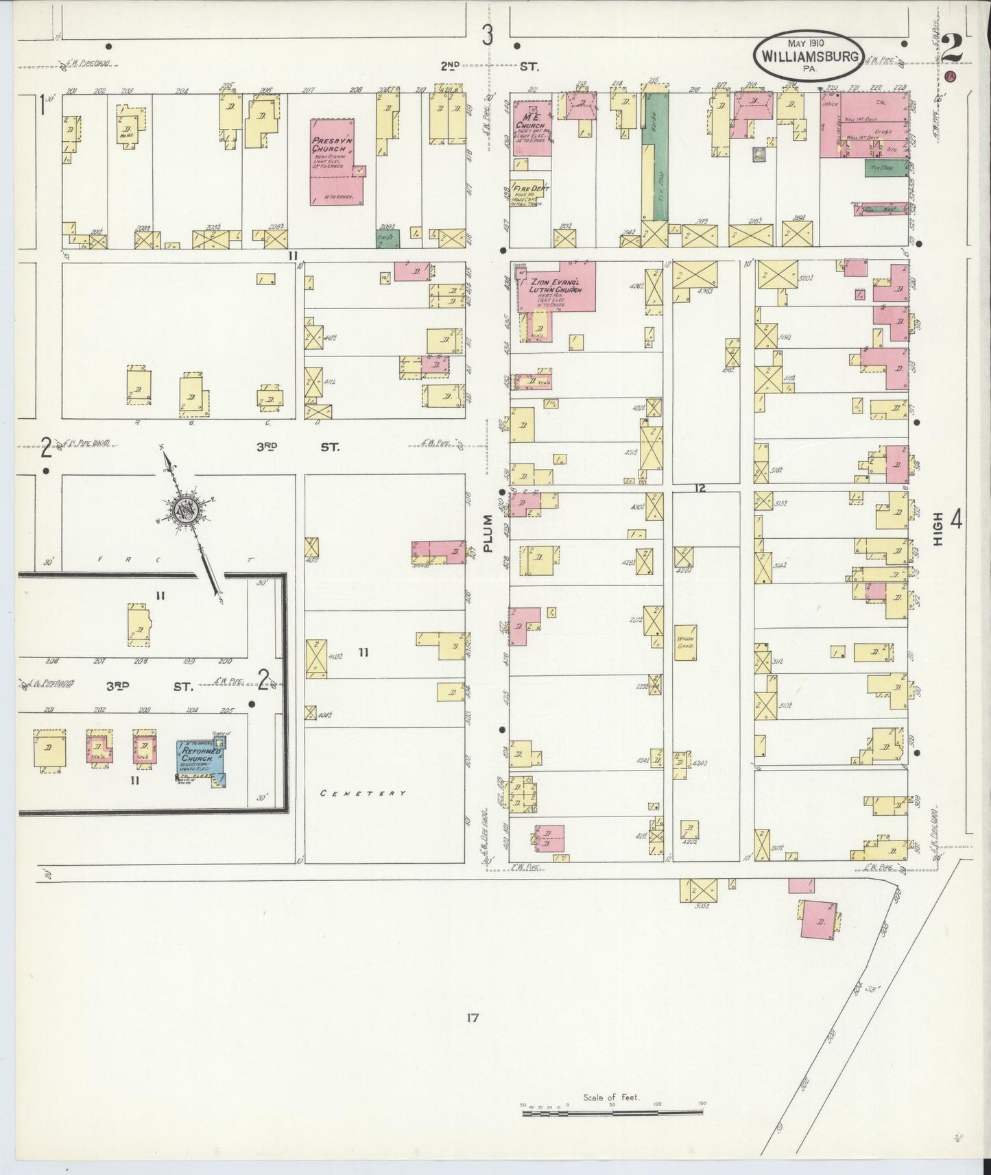 Sanborn Fire Insurance Map from Williamsburg, Blair County, Pennsylvania (1910), Sheet #0002 - Complete Map Set gallery image, historic Sanborn map, vintage wall art, Pennsylvania Pennsylvania