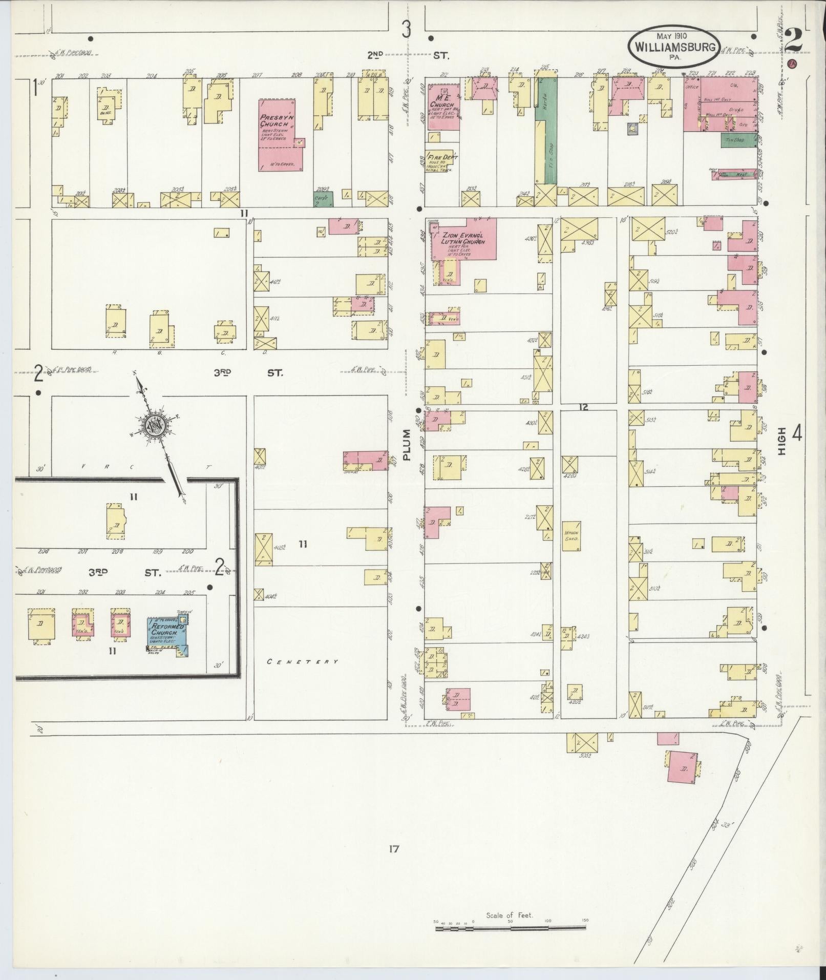 Sanborn Fire Insurance Map from Williamsburg, Blair County, Pennsylvania (1910), Sheet #0002 - Complete Map Set gallery image, historic Sanborn map, vintage wall art, Pennsylvania Pennsylvania