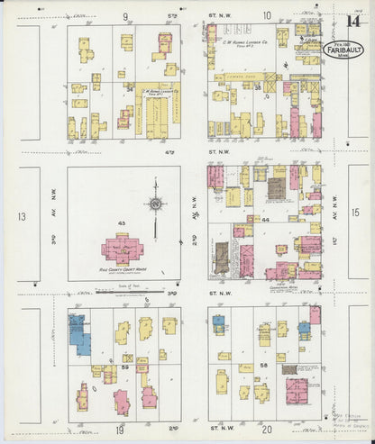 Sanborn Fire Insurance Map from Faribault, Rice County, Minnesota (1921), Sheet #0014 - Complete Map Set gallery image, historic Sanborn map, vintage wall art, Minnesota Minnesota