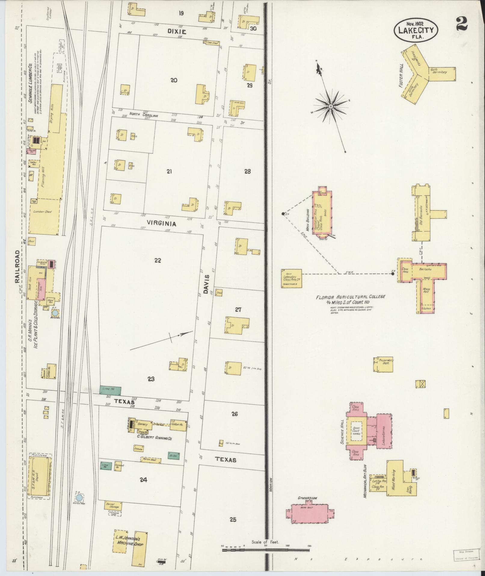 Sanborn Fire Insurance Map from Lake City, Columbia County, Florida (1902), Sheet #0002 - Complete Map Set gallery image, historic Sanborn map, vintage wall art, Florida Florida