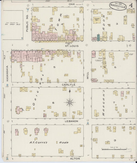Sanborn Fire Insurance Map from Nashville, Washington County, Illinois (1886), Sheet #0004 - Historic Sanborn Fire Insurance Map Print, vintage old map wall art, antique decor, genealogy gift, Illinois Illinois map