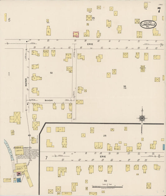 Sanborn Fire Insurance Map from Linesville, Crawford County, Pennsylvania (1922), Sheet #0007 - Historic Sanborn Fire Insurance Map Print, vintage old map wall art, antique decor, genealogy gift, Pennsylvania Pennsylvania map