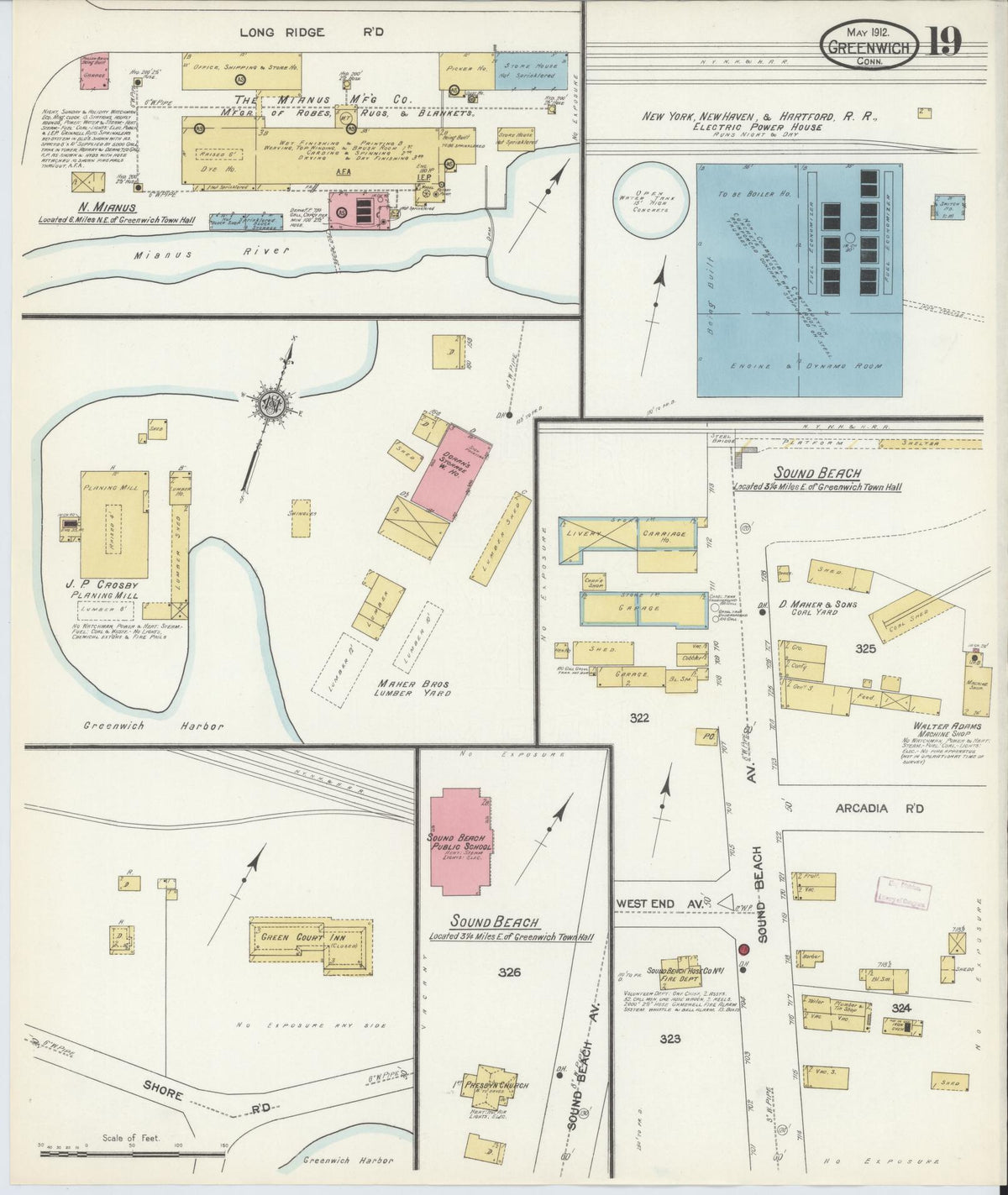 Sanborn Fire Insurance Map from Greenwich, Fairfield County, Connecticut (1912), Sheet #0019 - Historic Sanborn Fire Insurance Map Print, vintage old map wall art, antique decor, genealogy gift, Connecticut Connecticut map