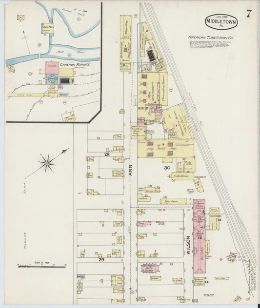 Sanborn Fire Insurance Map from Middletown, Dauphin County, Pennsylvania (1888), Sheet #0007 - Historic Sanborn Fire Insurance Map Print, vintage old map wall art, antique decor, genealogy gift, Pennsylvania Pennsylvania map