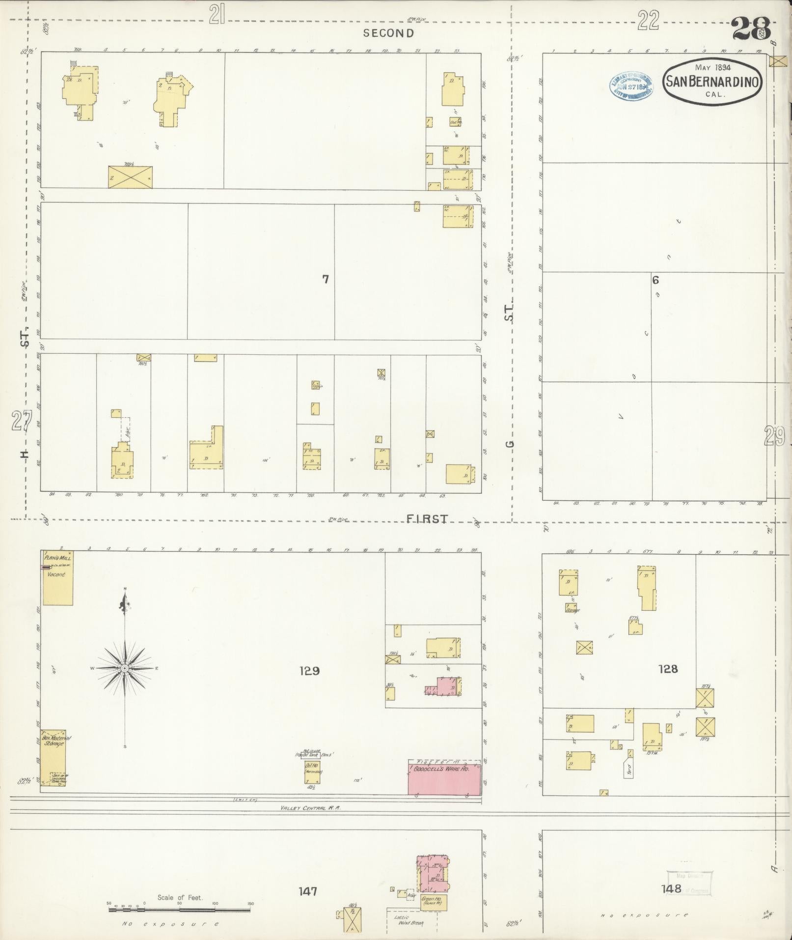 Sanborn Fire Insurance Map from San Bernardino, San Bernardino County, California (1894), Sheet #0028 - Complete Map Set gallery image, historic Sanborn map, vintage wall art, California California