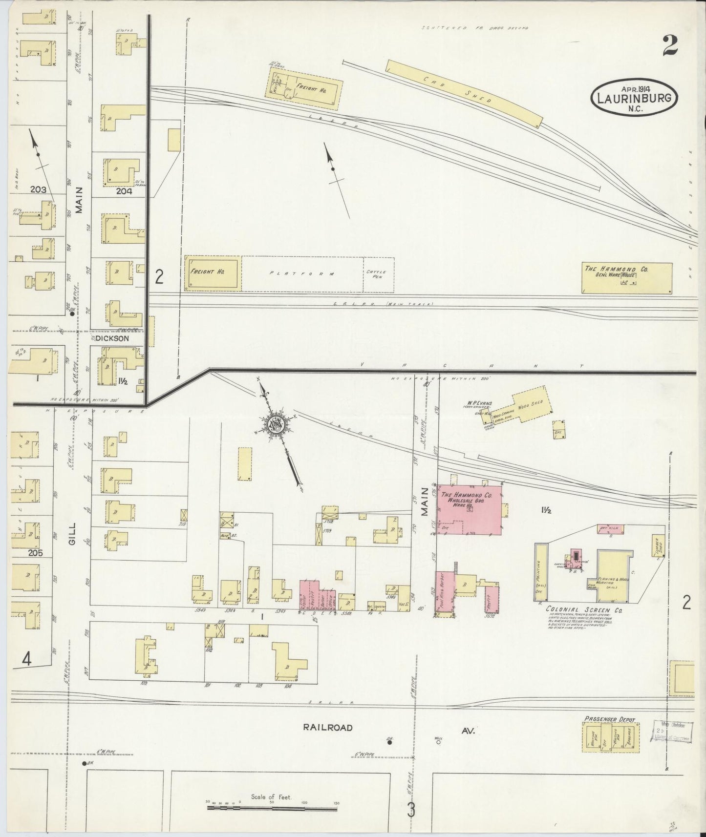 Sanborn Fire Insurance Map from Laurinburg, Scotland County, North Carolina (1914), Sheet #0002 - Historic Sanborn Fire Insurance Map Print, vintage old map wall art, antique decor, genealogy gift, North Carolina North Carolina map