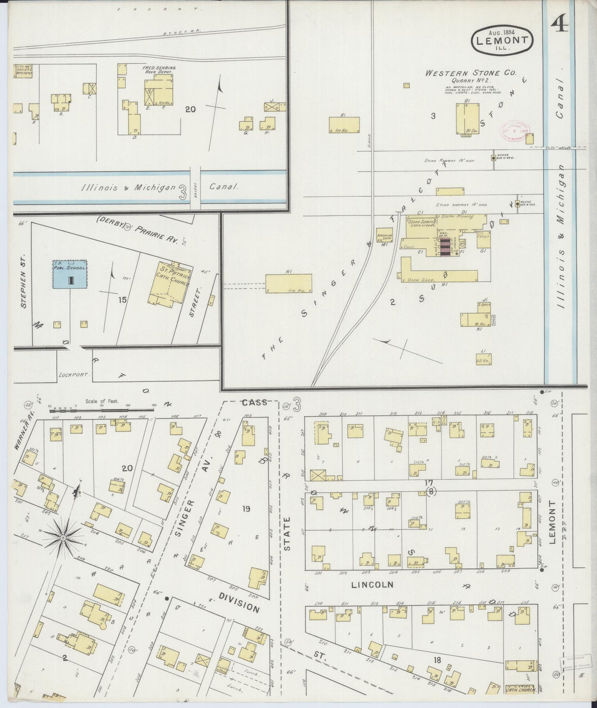 Sanborn Fire Insurance Map from Lemont, Cook County, Illinois (1894), Sheet #0004 - Complete Map Set gallery image, historic Sanborn map, vintage wall art, Illinois Illinois