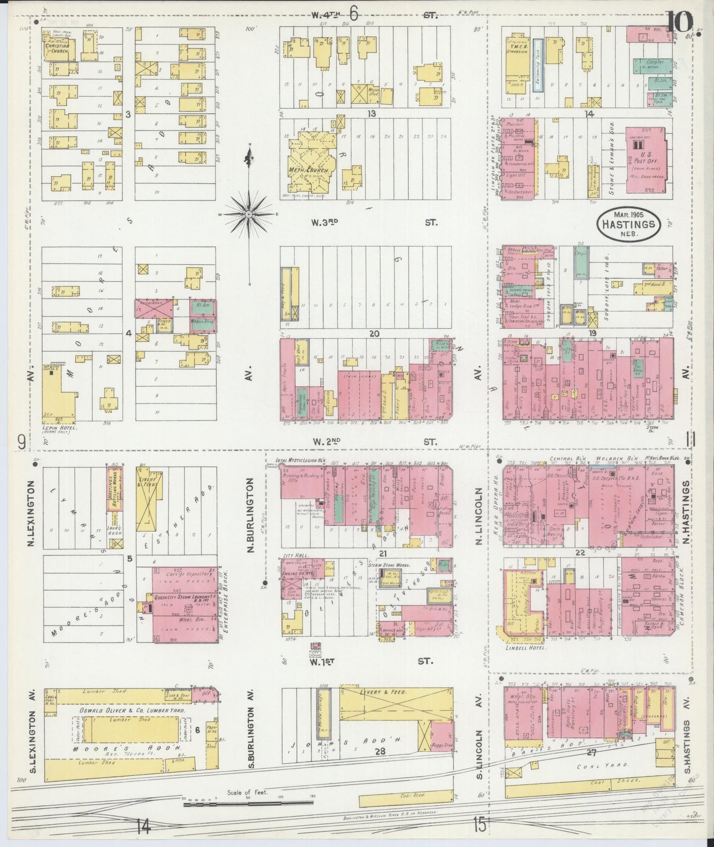 Sanborn Fire Insurance Map from Hastings, Adams County, Nebraska (1905), Sheet #0010 - Complete Map Set gallery image, historic Sanborn map, vintage wall art, Nebraska Nebraska