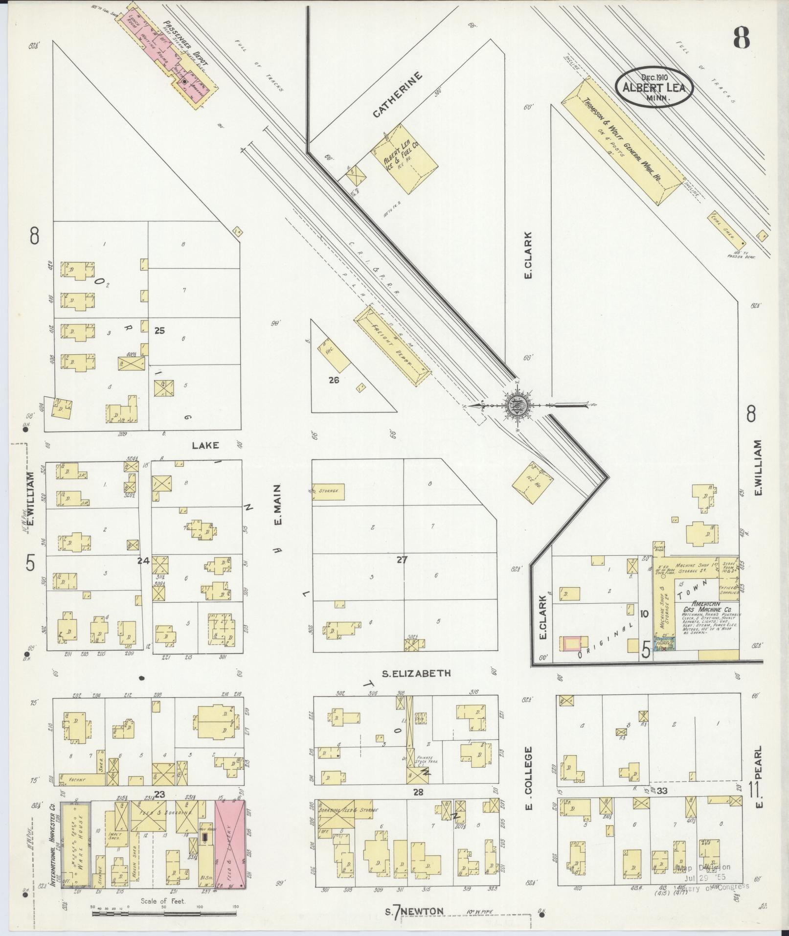 Sanborn Fire Insurance Map from Albert Lea, Freeborn County, Minnesota (1910), Sheet #0008 - Historic Sanborn Fire Insurance Map Print, vintage old map wall art, antique decor, genealogy gift, Minnesota Minnesota map