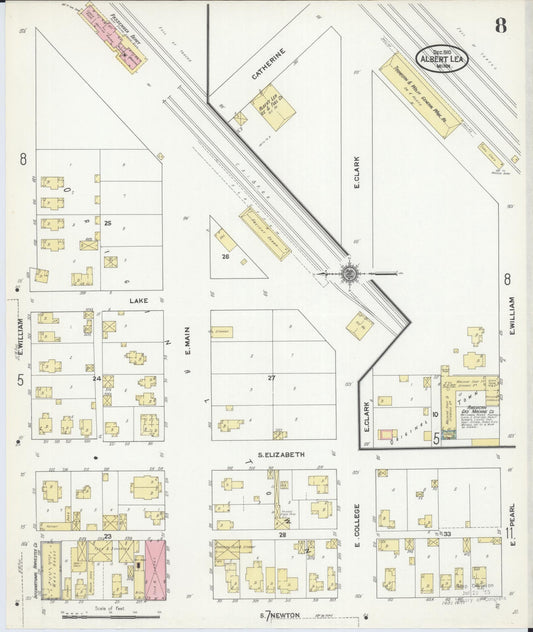 Sanborn Fire Insurance Map from Albert Lea, Freeborn County, Minnesota (1910), Sheet #0008 - Historic Sanborn Fire Insurance Map Print, vintage old map wall art, antique decor, genealogy gift, Minnesota Minnesota map