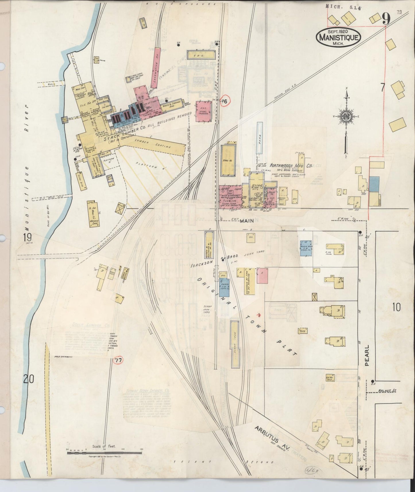 Sanborn Fire Insurance Map from Manistique, Schoolcraft County, Michigan (1950), Sheet #0009 - Complete Map Set gallery image, historic Sanborn map, vintage wall art, Michigan Michigan