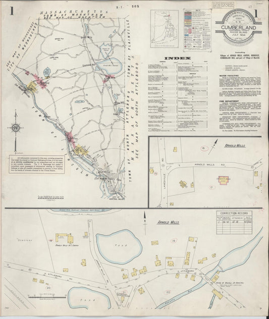 Sanborn Fire Insurance Map from Cumberland, Providence County, Rhode Island (1941), Sheet #0001 - Historic Sanborn Fire Insurance Map Print, vintage old map wall art, antique decor, genealogy gift, Rhode Island Rhode Island map