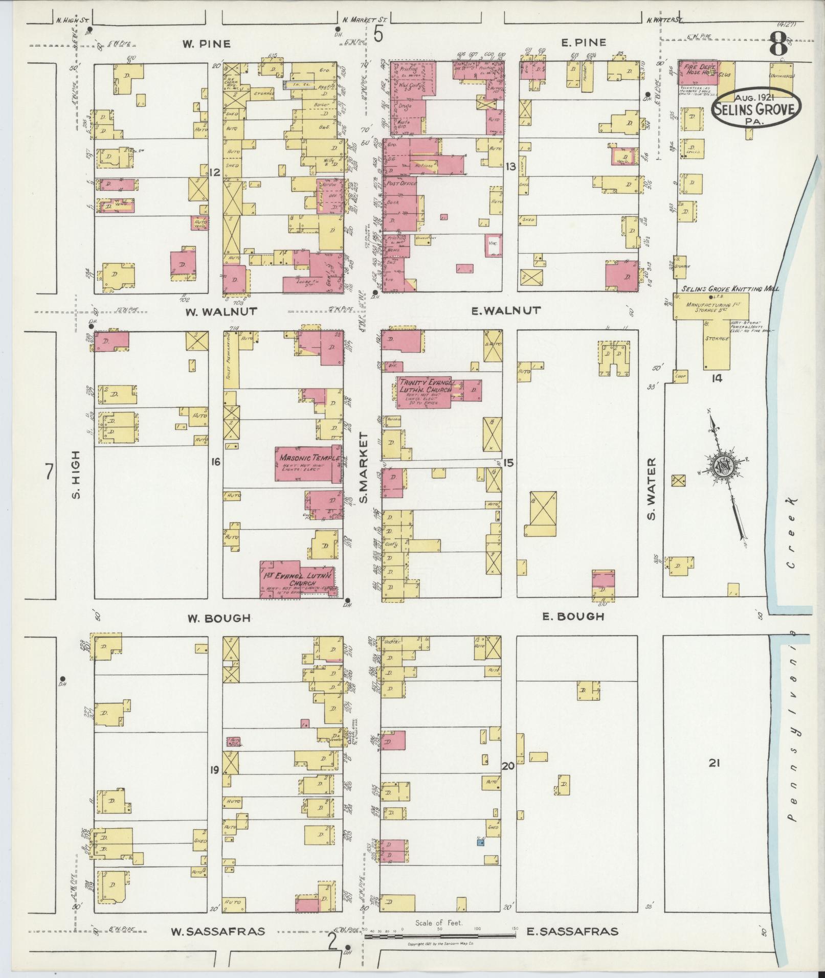 Sanborn Fire Insurance Map from Selins Grove, Snyder County, Pennsylvania (1921), Sheet #0008 - Complete Map Set gallery image, historic Sanborn map, vintage wall art, Pennsylvania Pennsylvania