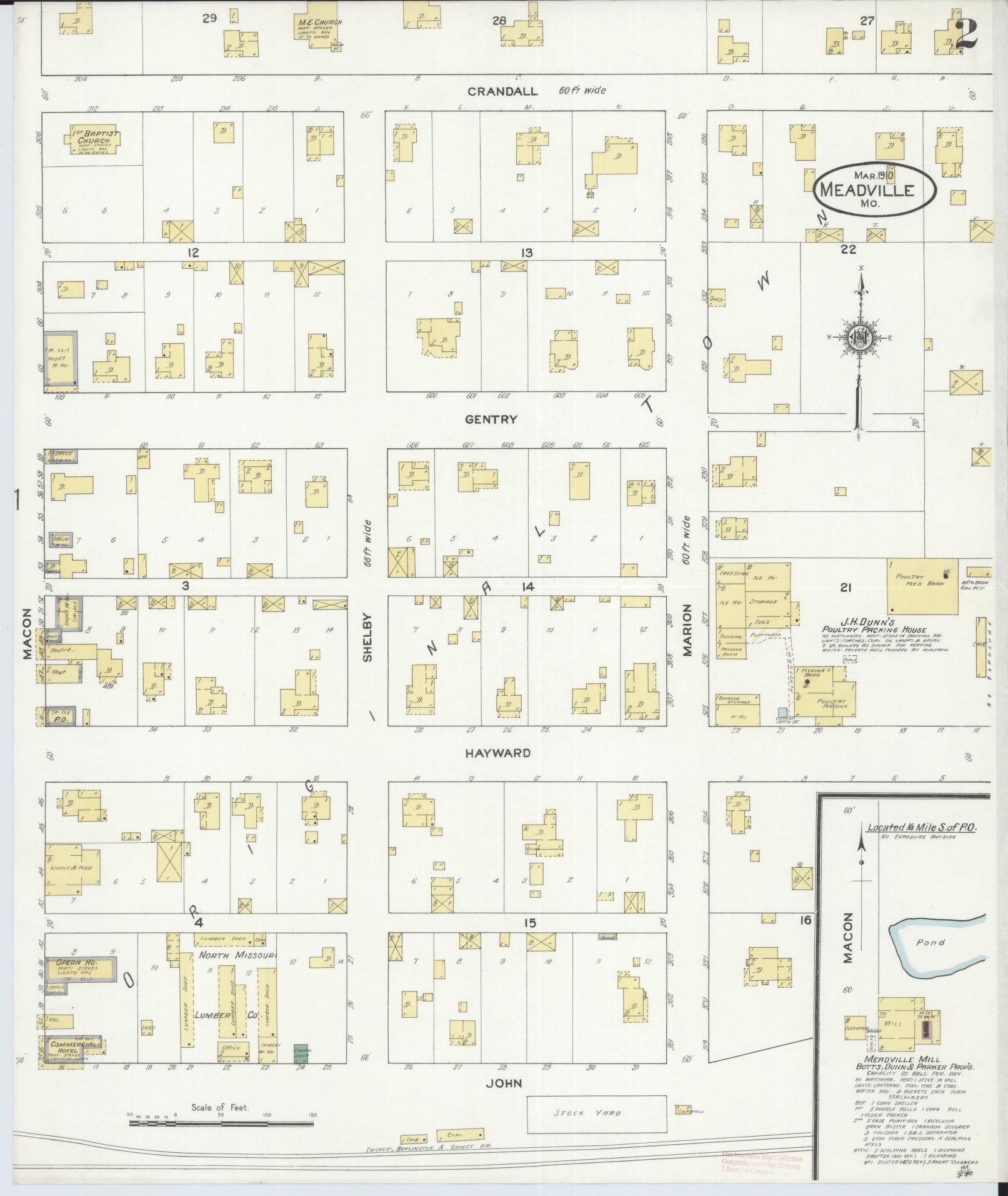 Sanborn Fire Insurance Map from Meadville, Linn County, Missouri (1910), Sheet #0002 - Historic Sanborn Fire Insurance Map Print, vintage old map wall art, antique decor, genealogy gift, Missouri Missouri map