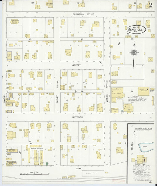 Sanborn Fire Insurance Map from Meadville, Linn County, Missouri (1910), Sheet #0002 - Historic Sanborn Fire Insurance Map Print, vintage old map wall art, antique decor, genealogy gift, Missouri Missouri map
