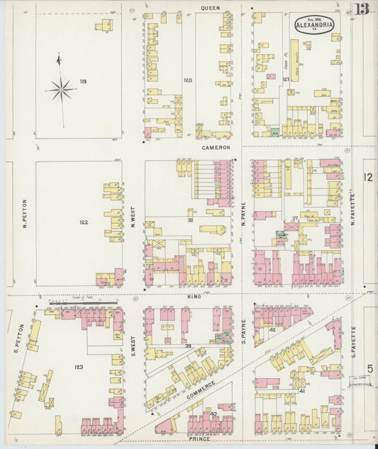 Sanborn Fire Insurance Map from Alexandria, Independent Cities, Virginia (1891), Sheet #0013 - Historic Sanborn Fire Insurance Map Print, vintage old map wall art, antique decor, genealogy gift, Virginia Virginia map