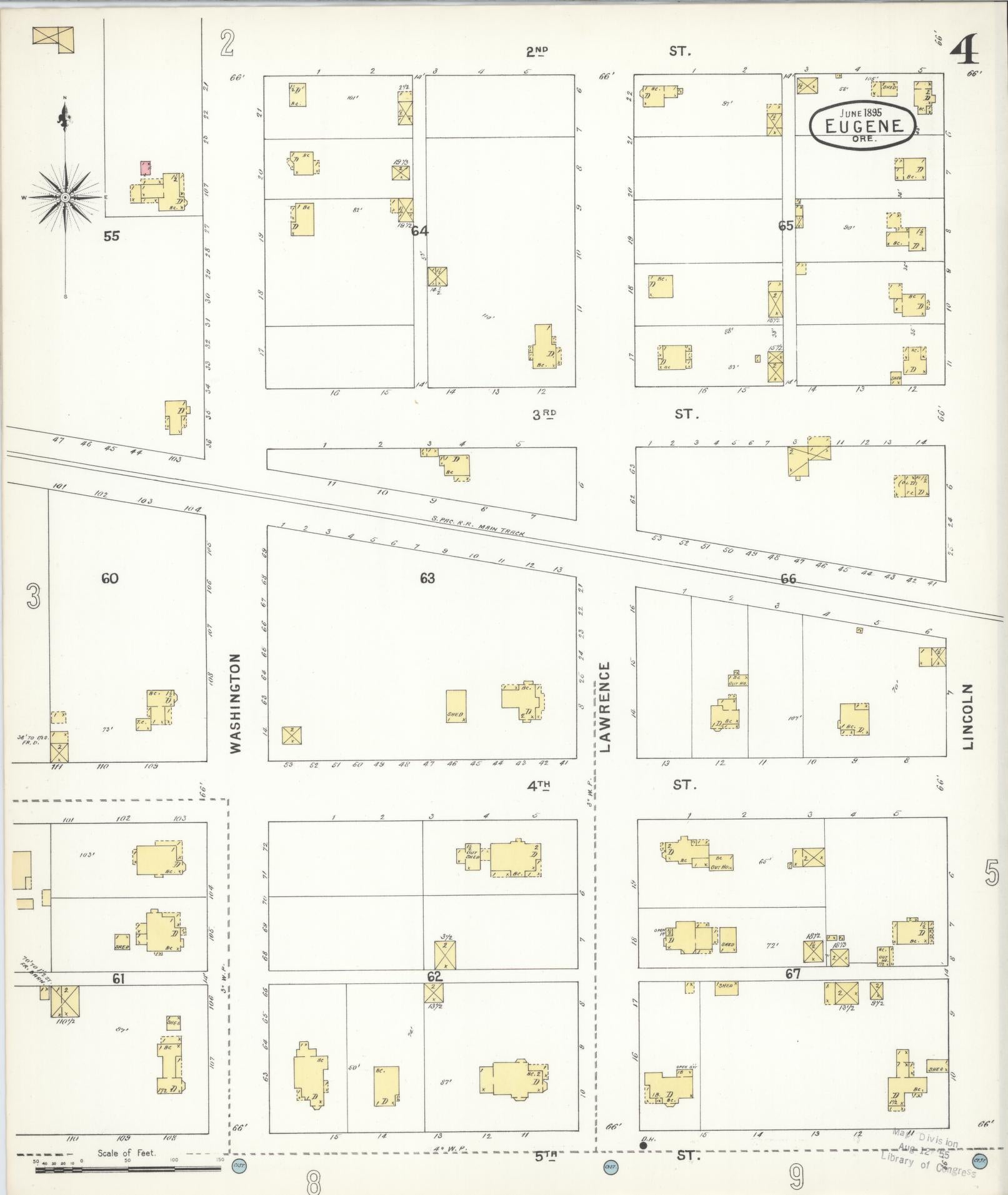 Sanborn Fire Insurance Map from Eugene, Lane County, Oregon (1896), Sheet #0004 - Complete Map Set gallery image, historic Sanborn map, vintage wall art, Oregon Oregon