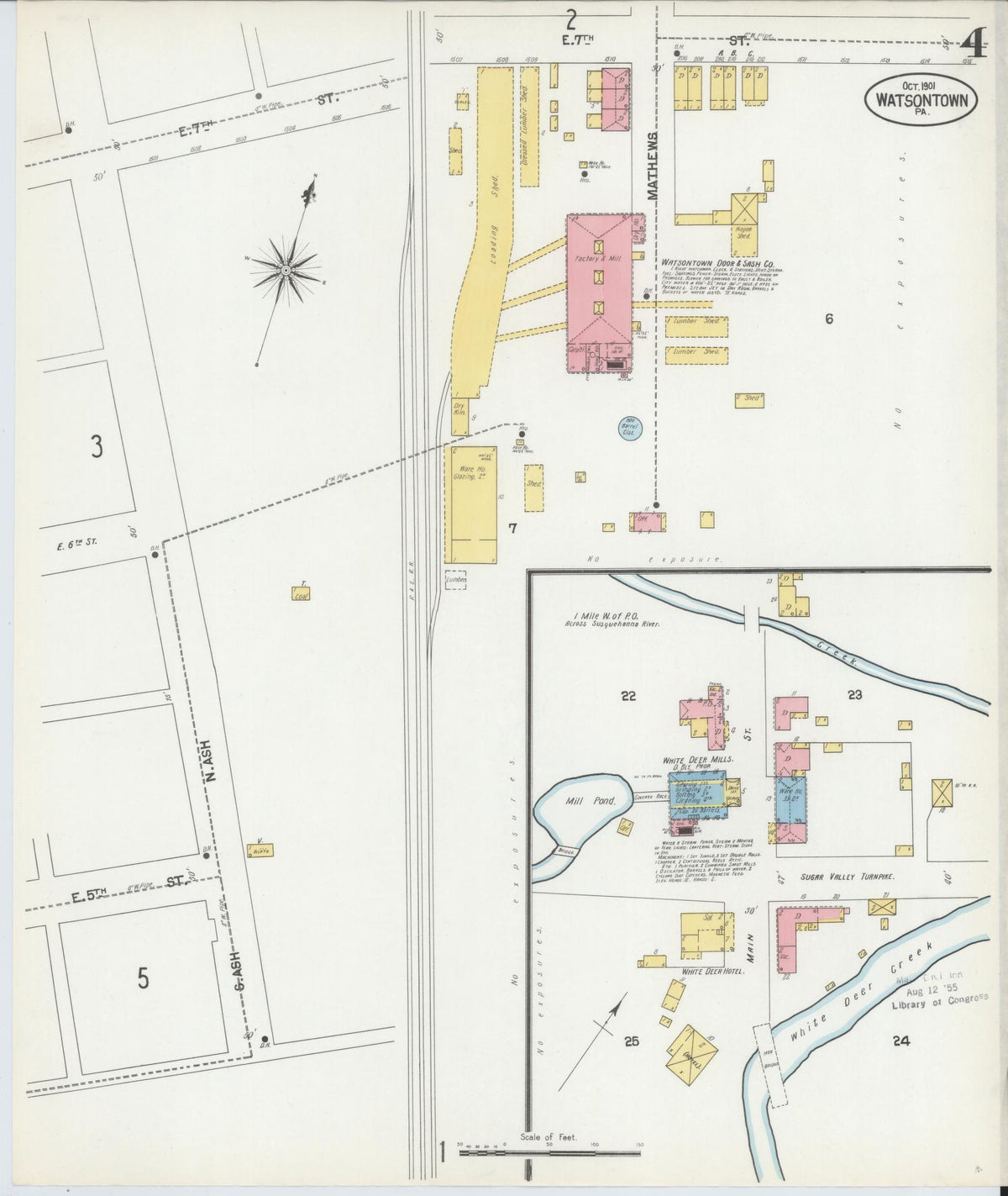 Sanborn Fire Insurance Map from Watsontown, Northumberland County, Pennsylvania (1901), Sheet #0004 - Historic Sanborn Fire Insurance Map Print, vintage old map wall art, antique decor, genealogy gift, Pennsylvania Pennsylvania map