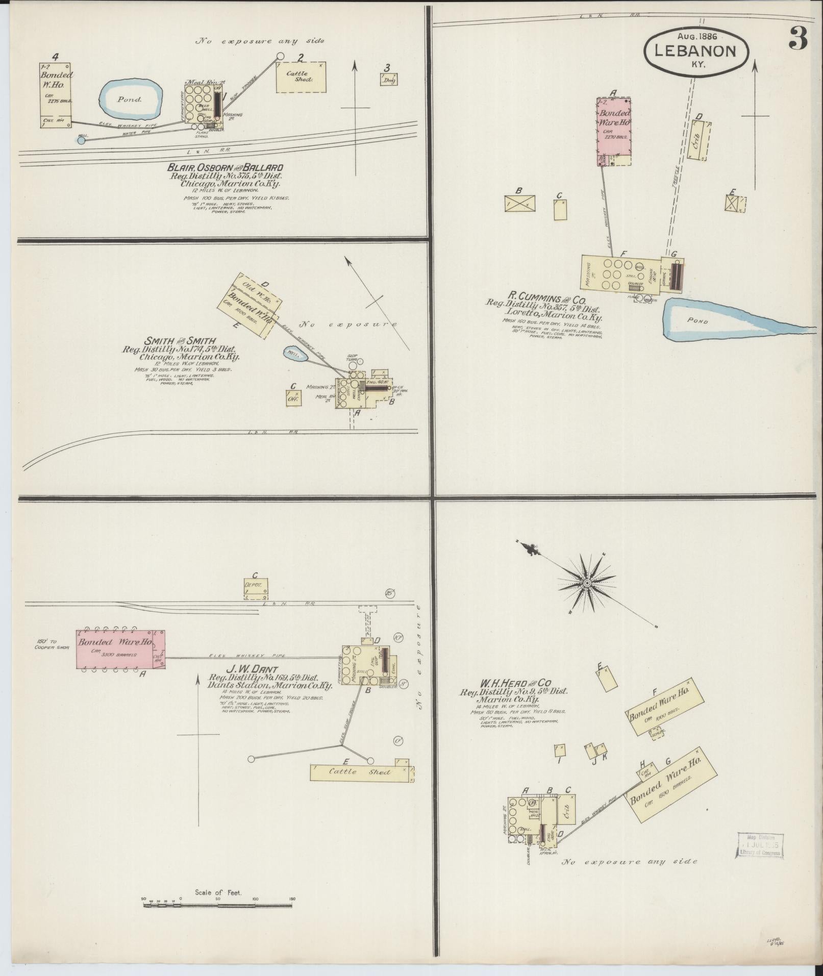 Sanborn Fire Insurance Map from Lebanon, Marion County, Kentucky (1886), Sheet #0003 - Complete Map Set gallery image, historic Sanborn map, vintage wall art, Kentucky Kentucky