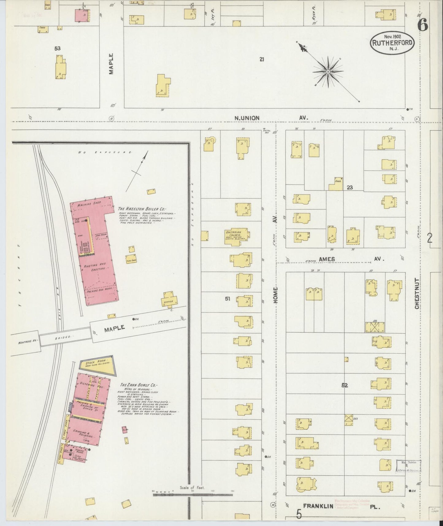 Sanborn Fire Insurance Map from Rutherford, Bergen County, New Jersey (1902), Sheet #0006 - Complete Map Set gallery image, historic Sanborn map, vintage wall art, New Jersey New Jersey