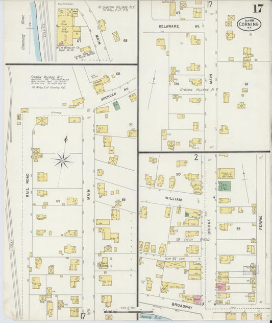Sanborn Fire Insurance Map from Corning, Steuben County, New York (1898), Sheet #0017 - Historic Sanborn Fire Insurance Map Print, vintage old map wall art, antique decor, genealogy gift, New York New York map
