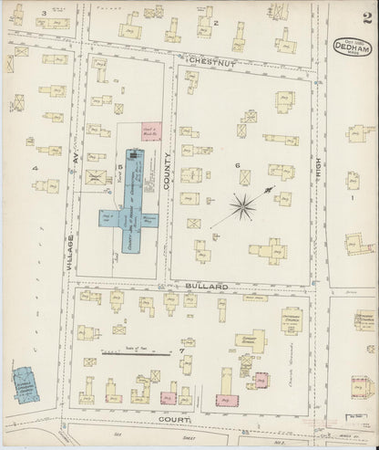 Sanborn Fire Insurance Map from Dedham, Norfolk County, Massachusetts (1885), Sheet #0002 - Complete Map Set gallery image, historic Sanborn map, vintage wall art, Massachusetts Massachusetts
