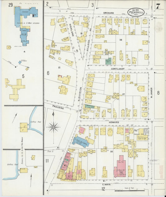 Sanborn Fire Insurance Map from Peekskill, Westchester County, New York (1905), Sheet #0007 - Historic Sanborn Fire Insurance Map Print, vintage old map wall art, antique decor, genealogy gift, New York New York map