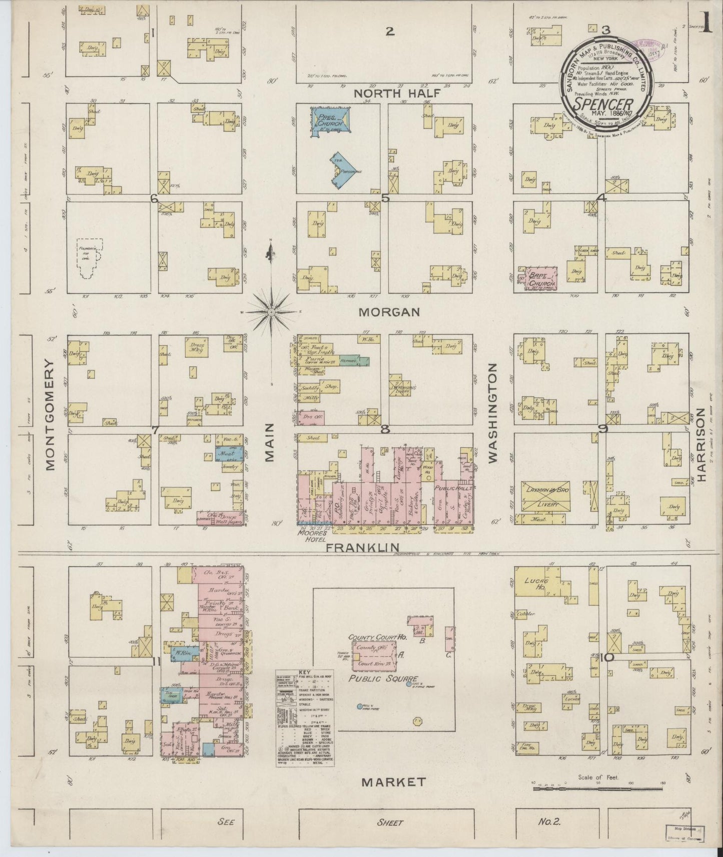Sanborn Fire Insurance Map from Spencer, Owen County, Indiana (1886), Sheet #0001 - Complete Map Set gallery image, historic Sanborn map, vintage wall art, Indiana Indiana