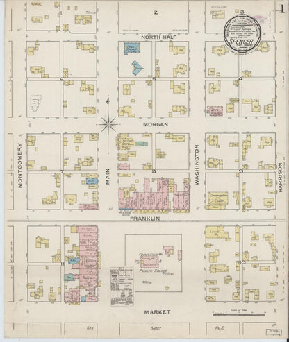 Sanborn Fire Insurance Map from Spencer, Owen County, Indiana (1886), Sheet #0001 - Complete Map Set gallery image, historic Sanborn map, vintage wall art, Indiana Indiana