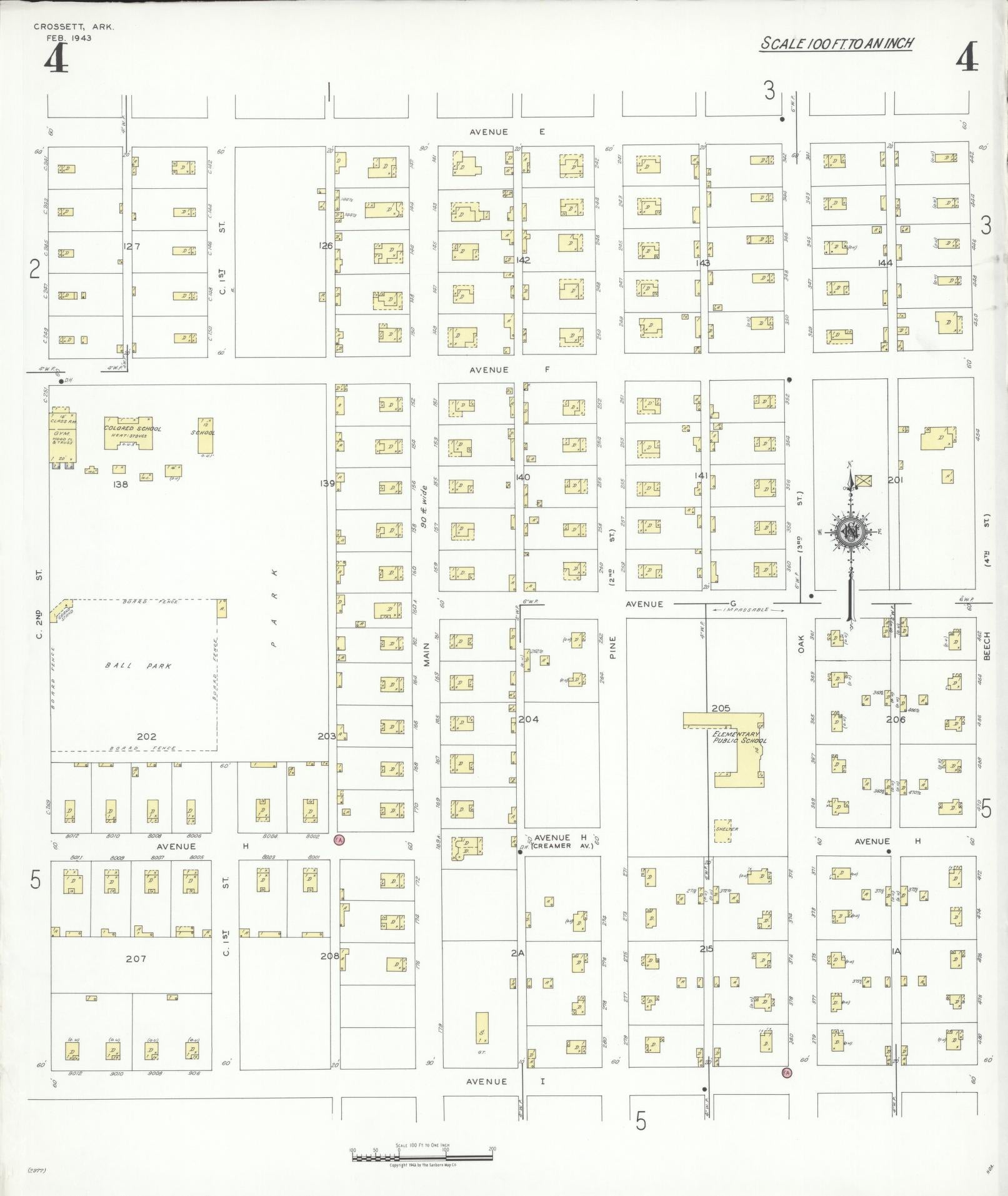 Sanborn Fire Insurance Map from Crossett, Ashley County, Arkansas (1943), Sheet #0004 - Historic Sanborn Fire Insurance Map Print, vintage old map wall art, antique decor, genealogy gift, Arkansas Arkansas map