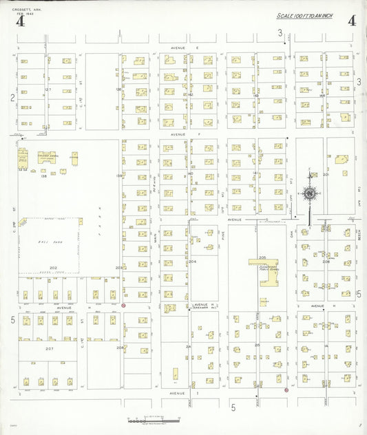 Sanborn Fire Insurance Map from Crossett, Ashley County, Arkansas (1943), Sheet #0004 - Historic Sanborn Fire Insurance Map Print, vintage old map wall art, antique decor, genealogy gift, Arkansas Arkansas map