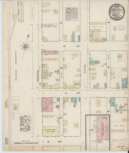 Sanborn Fire Insurance Map from Galt, Sacramento County, California (1884), Sheet #0001 - Historic Sanborn Fire Insurance Map Print, vintage old map wall art, antique decor, genealogy gift, California California map