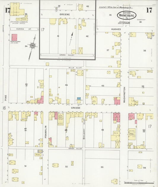 Sanborn Fire Insurance Map from Waynesburg, Greene County, Pennsylvania (1925), Sheet #0017 - Historic Sanborn Fire Insurance Map Print, vintage old map wall art, antique decor, genealogy gift, Pennsylvania Pennsylvania map