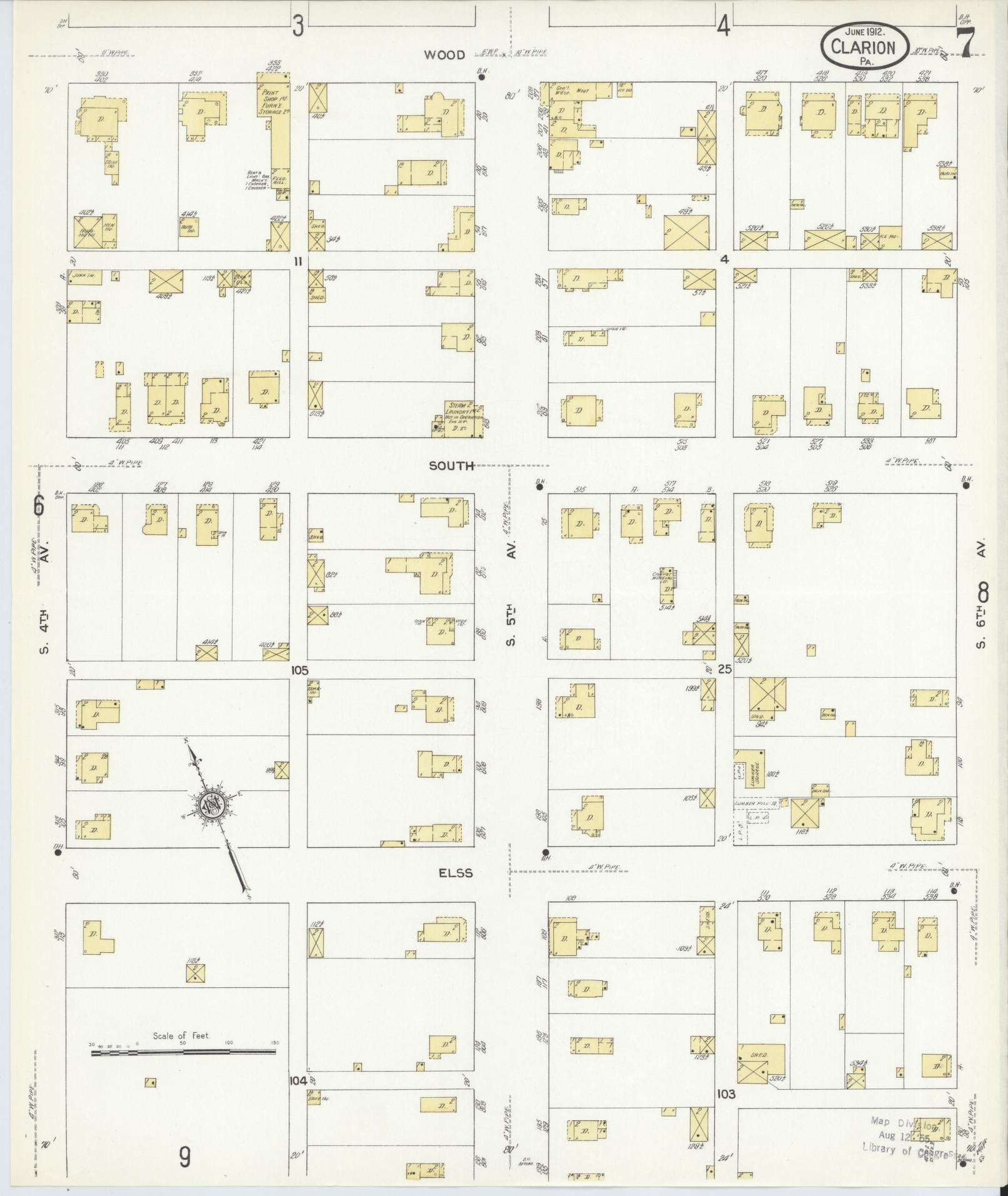 Sanborn Fire Insurance Map from Clarion, Clarion County, Pennsylvania (1912), Sheet #0007 - Historic Sanborn Fire Insurance Map Print, vintage old map wall art, antique decor, genealogy gift, Pennsylvania Pennsylvania map