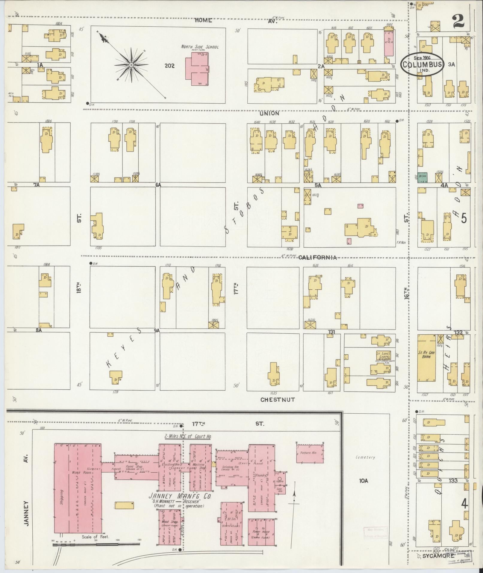Sanborn Fire Insurance Map from Columbus, Bartholomew County, Indiana (1906), Sheet #0002 - Complete Map Set gallery image, historic Sanborn map, vintage wall art, Indiana Indiana