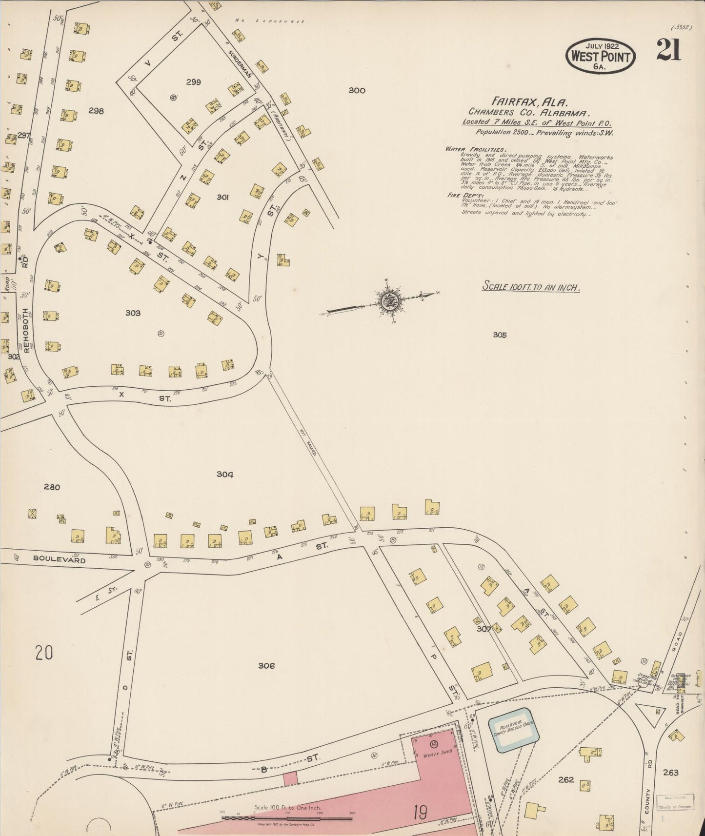 Sanborn Fire Insurance Map from West Point, Troup County, Georgia (1922), Sheet #0021 - Historic Sanborn Fire Insurance Map Print, vintage old map wall art, antique decor, genealogy gift, Georgia Georgia map