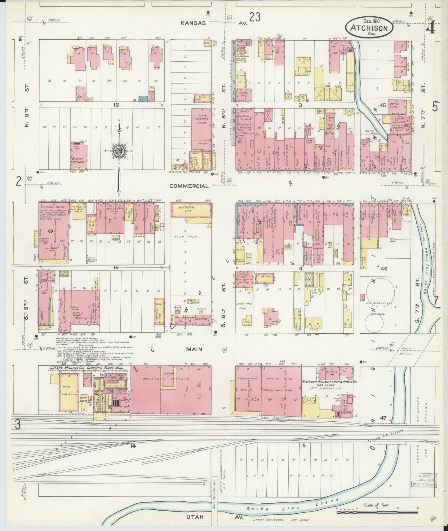 Sanborn Fire Insurance Map from Atchison, Atchison County, Kansas (1910), Sheet #0004 - Historic Sanborn Fire Insurance Map Print, vintage old map wall art, antique decor, genealogy gift, Kansas Kansas map