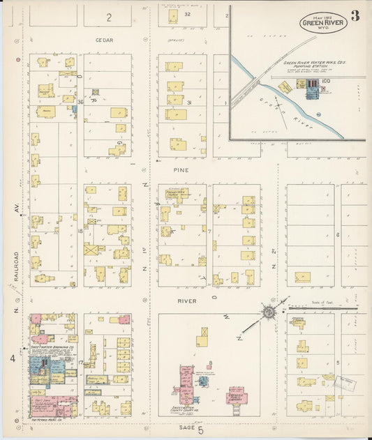 Sanborn Fire Insurance Map from Green River, Sweetwater County, Wyoming (1912), Sheet #0003 - Historic Sanborn Fire Insurance Map Print, vintage old map wall art, antique decor, genealogy gift, Wyoming Wyoming map