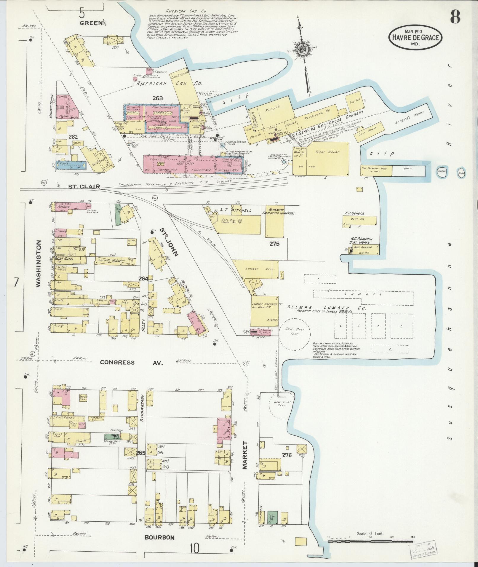 Sanborn Fire Insurance Map from Havre De Grace, Harford County, Maryland (1910), Sheet #0008 - Historic Sanborn Fire Insurance Map Print, vintage old map wall art