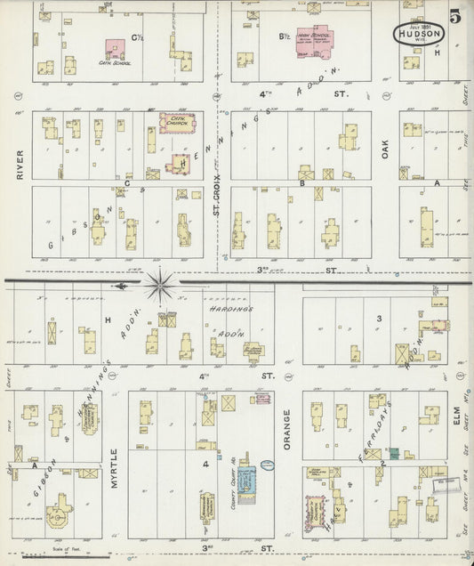 Sanborn Fire Insurance Map from Hudson, St. Croix County, Wisconsin (1891), Sheet #0005 - Historic Sanborn Fire Insurance Map Print, vintage old map wall art, antique decor, genealogy gift, Wisconsin Wisconsin map