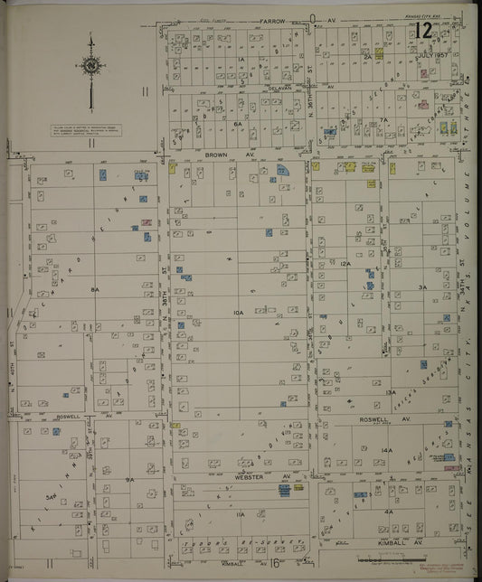 Sanborn Fire Insurance Map from Kansas City, Wyandotte County, Kansas (1957), Sheet #0012 - Historic Sanborn Fire Insurance Map Print, vintage old map wall art, antique decor, genealogy gift, Kansas Kansas map