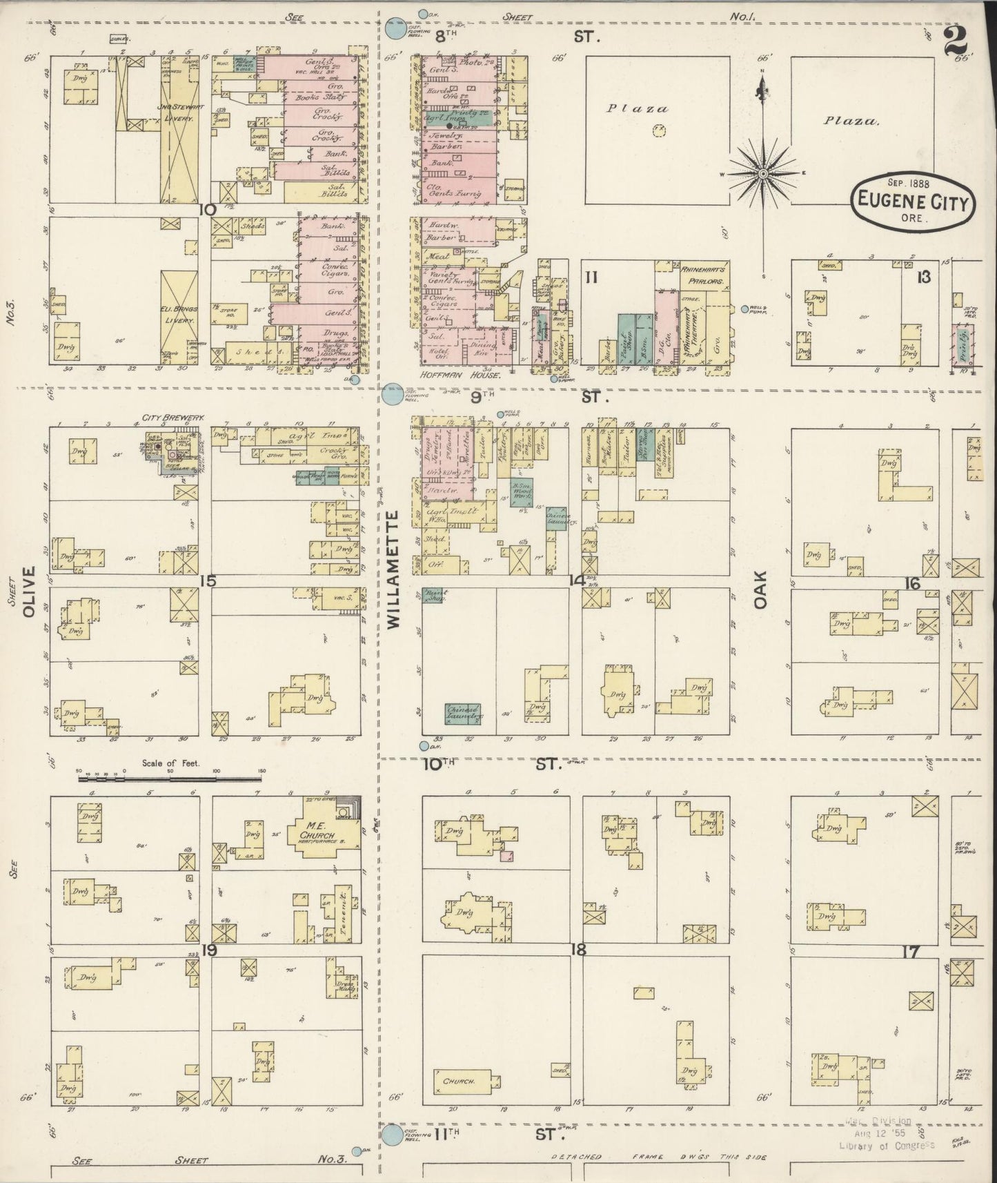 Sanborn Fire Insurance Map from Eugene, Lane County, Oregon (1888), Sheet #0002 - Complete Map Set gallery image, historic Sanborn map, vintage wall art, Oregon Oregon